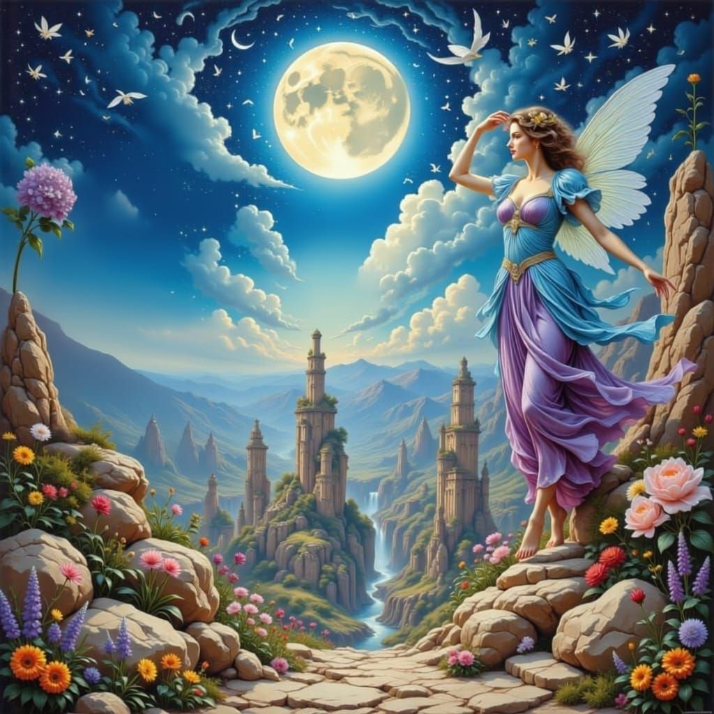 Two Radiant Fairies Dancing in a Fantasy Valley