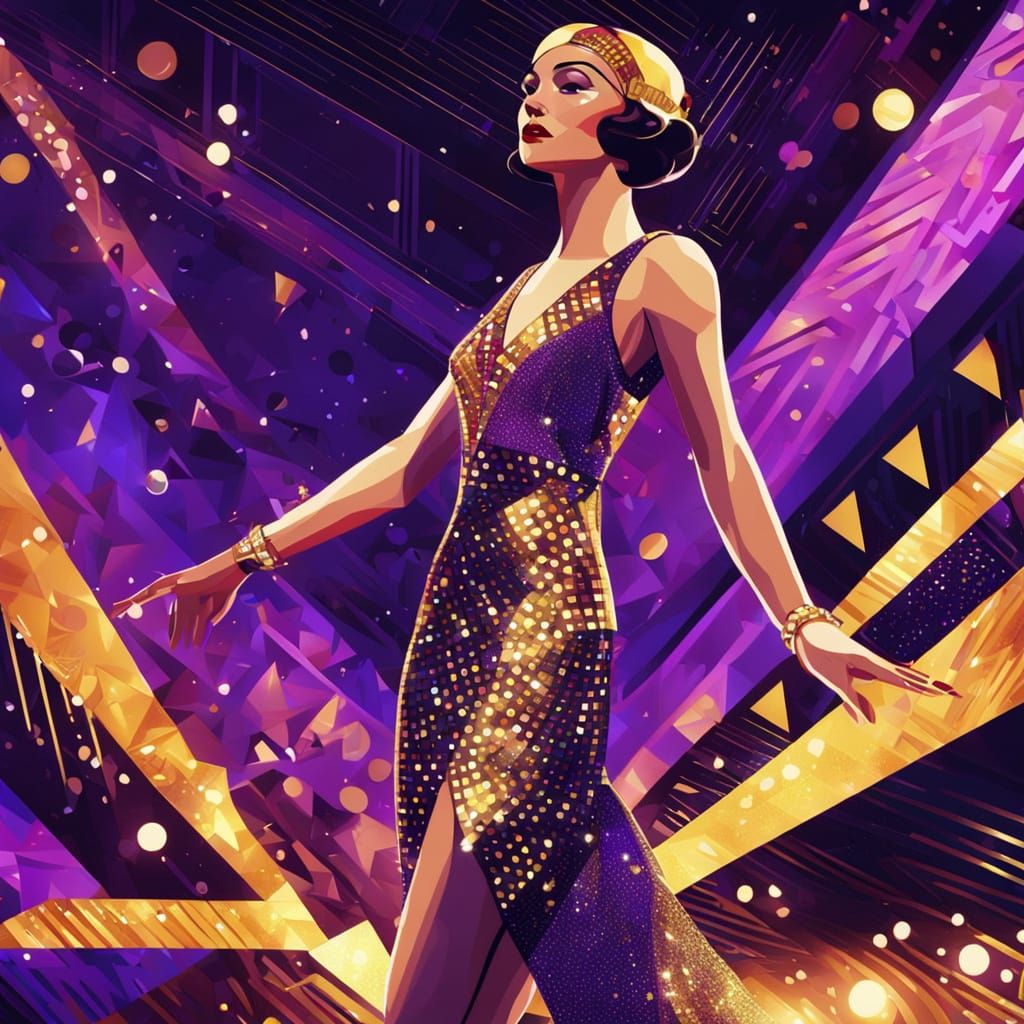 Flapper Girl Dancing in Art Deco Nightclub