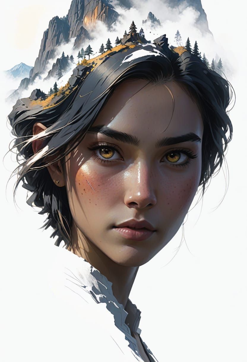 Jyen-Abbi on Cliff at Sunset: Digital Concept Art