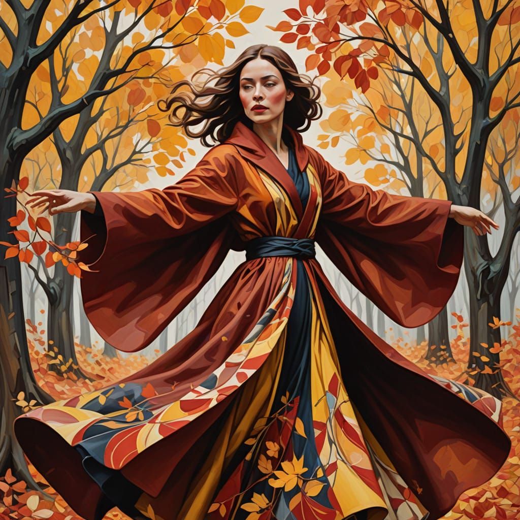 Whirling Autumn Goddess in Vibrant Colors
