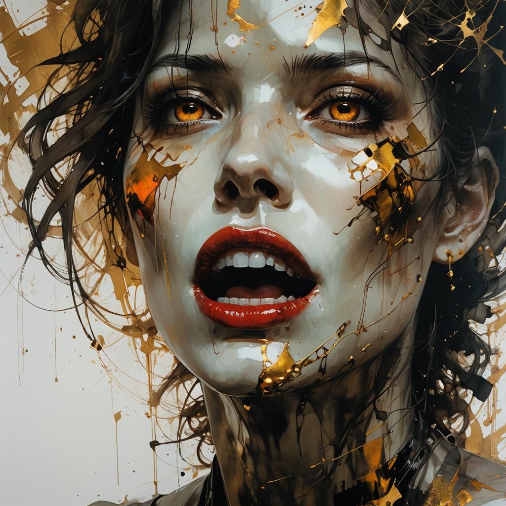 Woman's Face with Open Mouth in Expressive Art Style