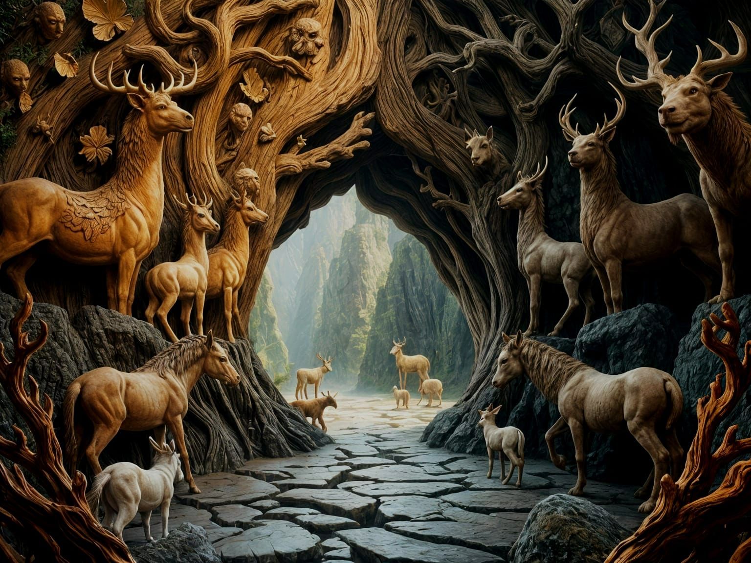 Mystical Wood Carving Portal to Wooden World