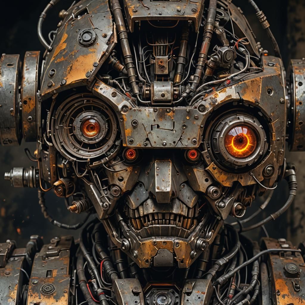 Detailed Photorealistic Image of an Old Robot Face