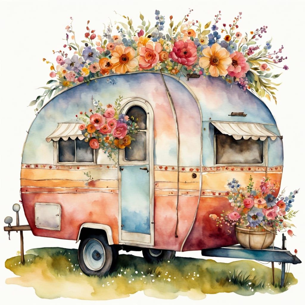 Ethereal Floral Gypsy Caravan in Folk Art Style