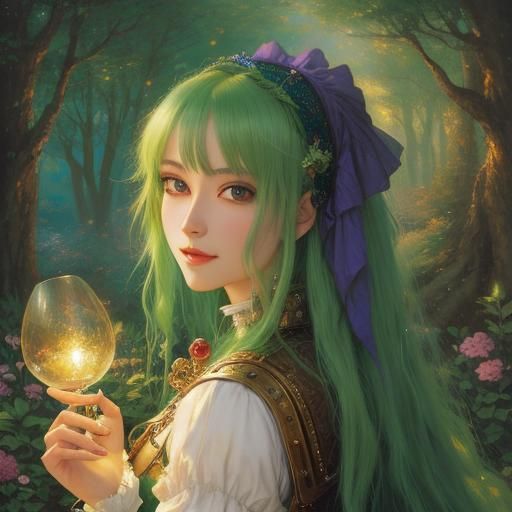 Green haired forest girl