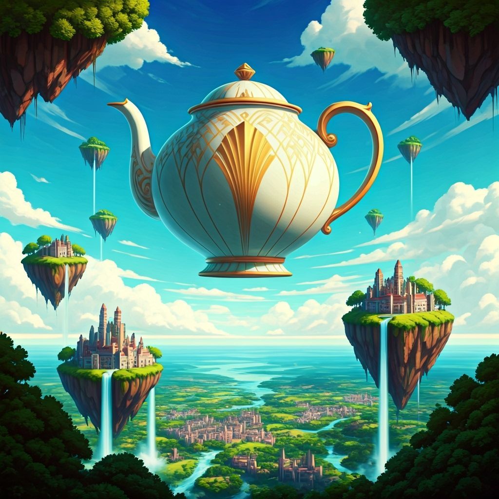 Sentient Art Deco Teapot Over Floating Islands