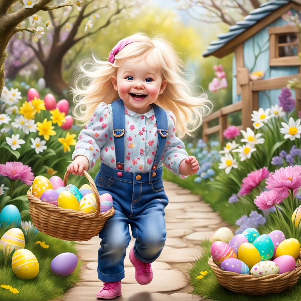 Toddler's Easter Egg Hunt in Whimsical Chalk Art