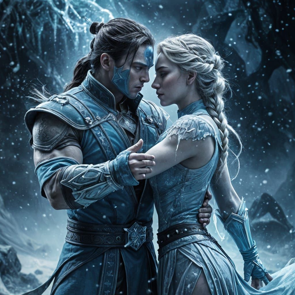 Sub-Zero and Elsa in Ethereal Icy Embrace