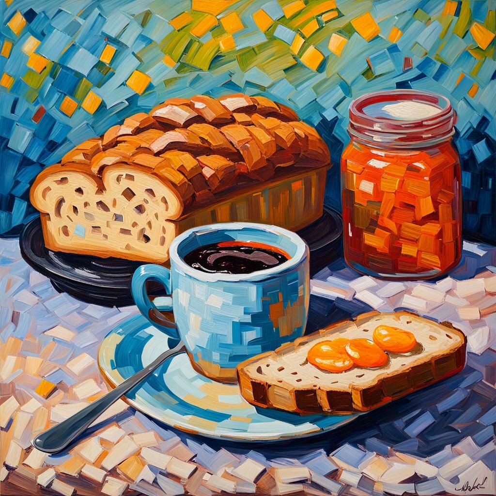 Impasto Painting: Bread, Marmalade, and Coffee
