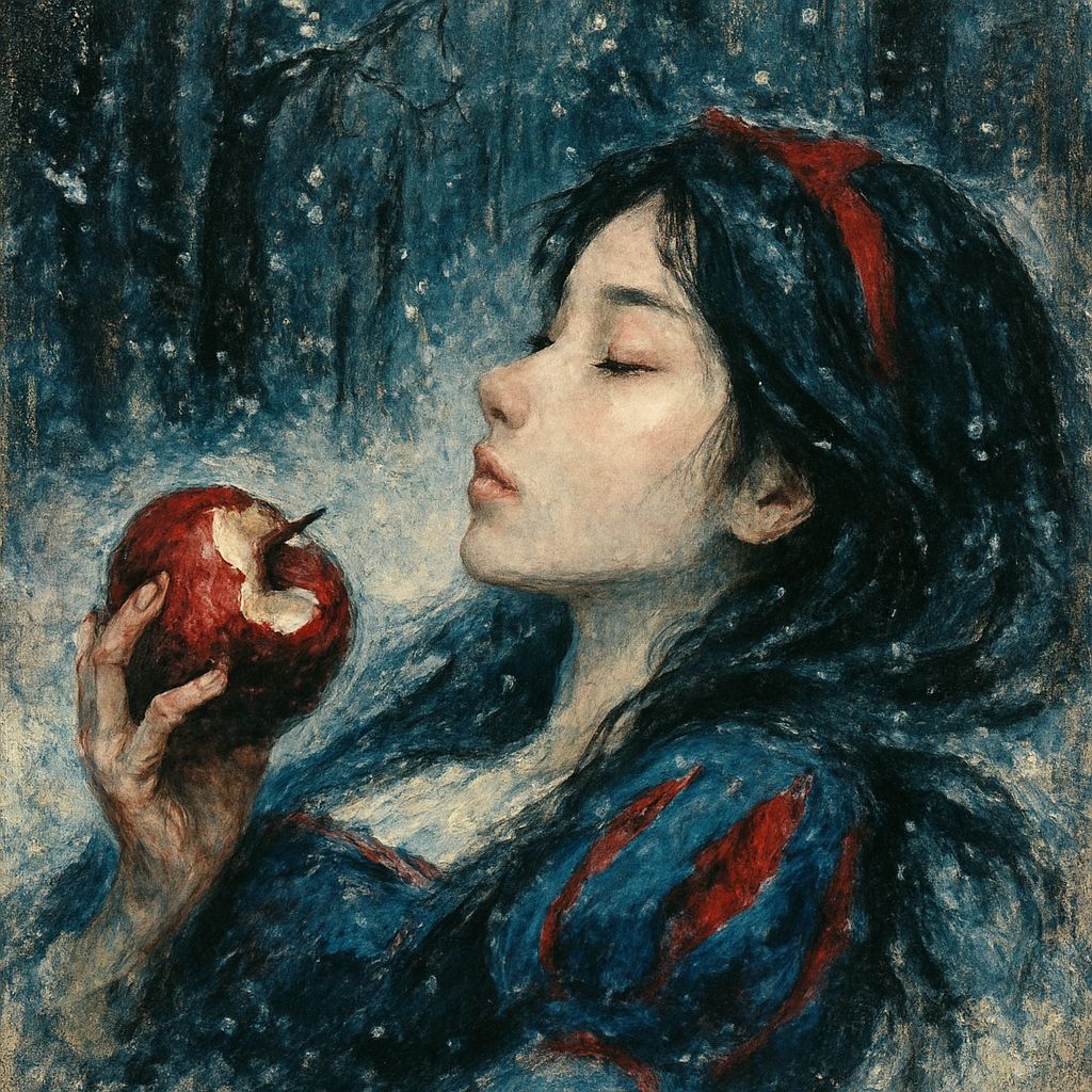 Snow White Portrait in Manhwa Style with Apple