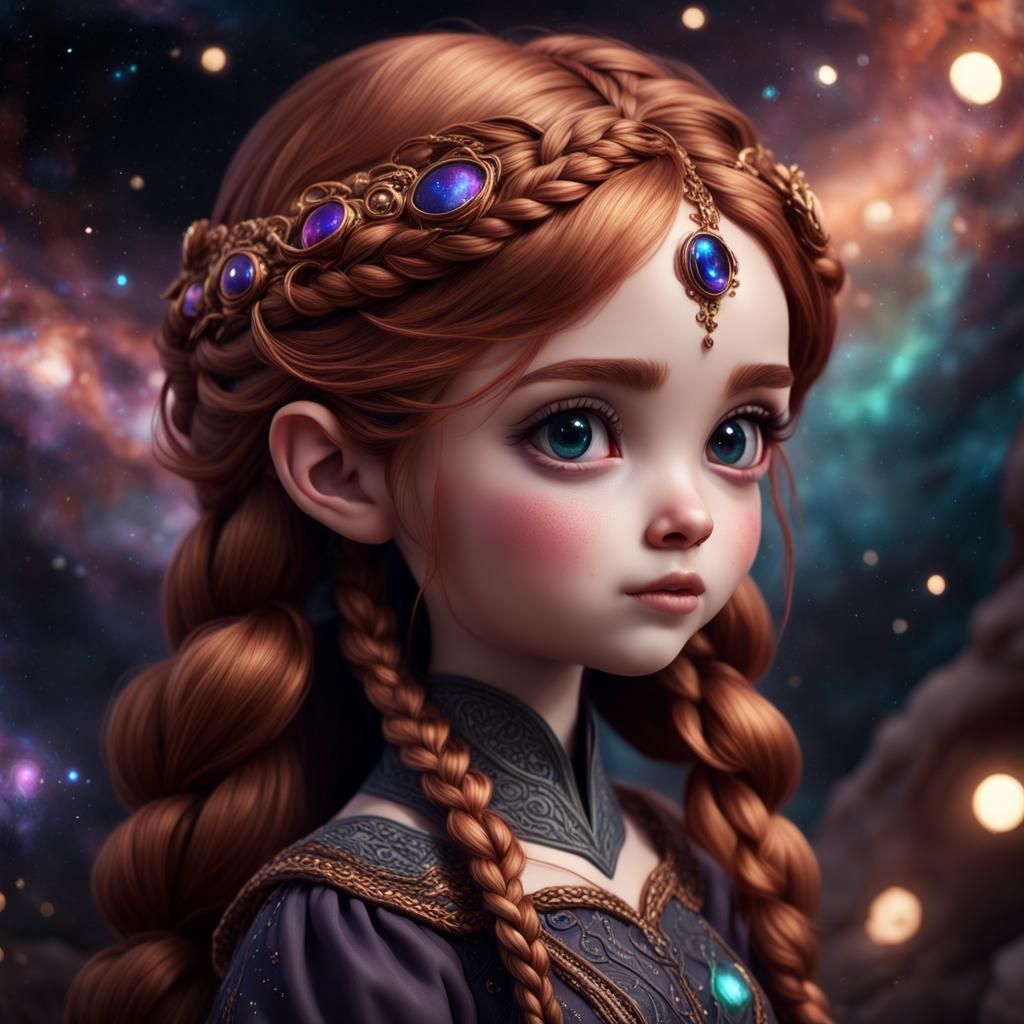 Cosmic Darkling Girl in Detailed Matte Painting