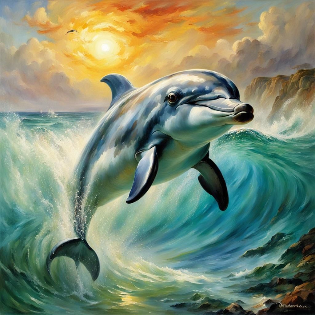 Dolphin Portrait in Style of Classical Oil Painting