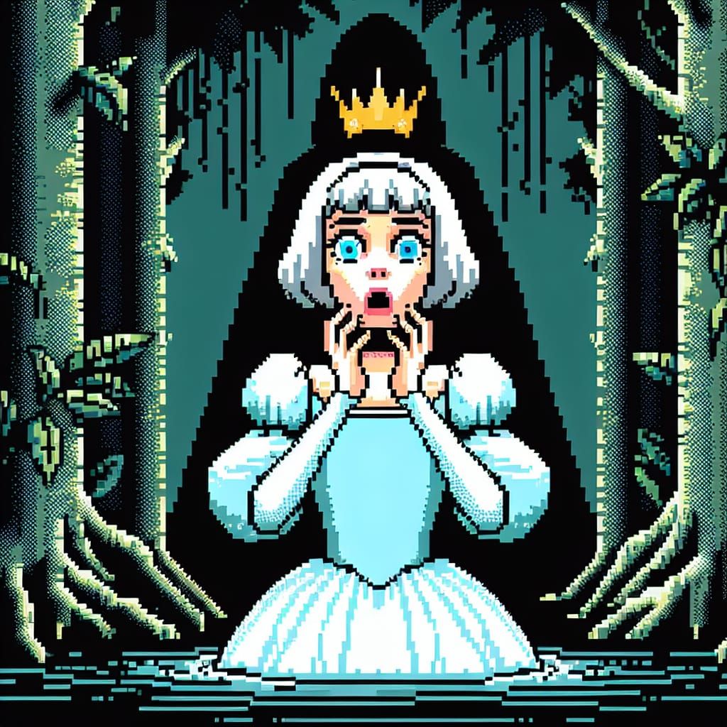Pixel Art Princess Stranded in Dark Jungle
