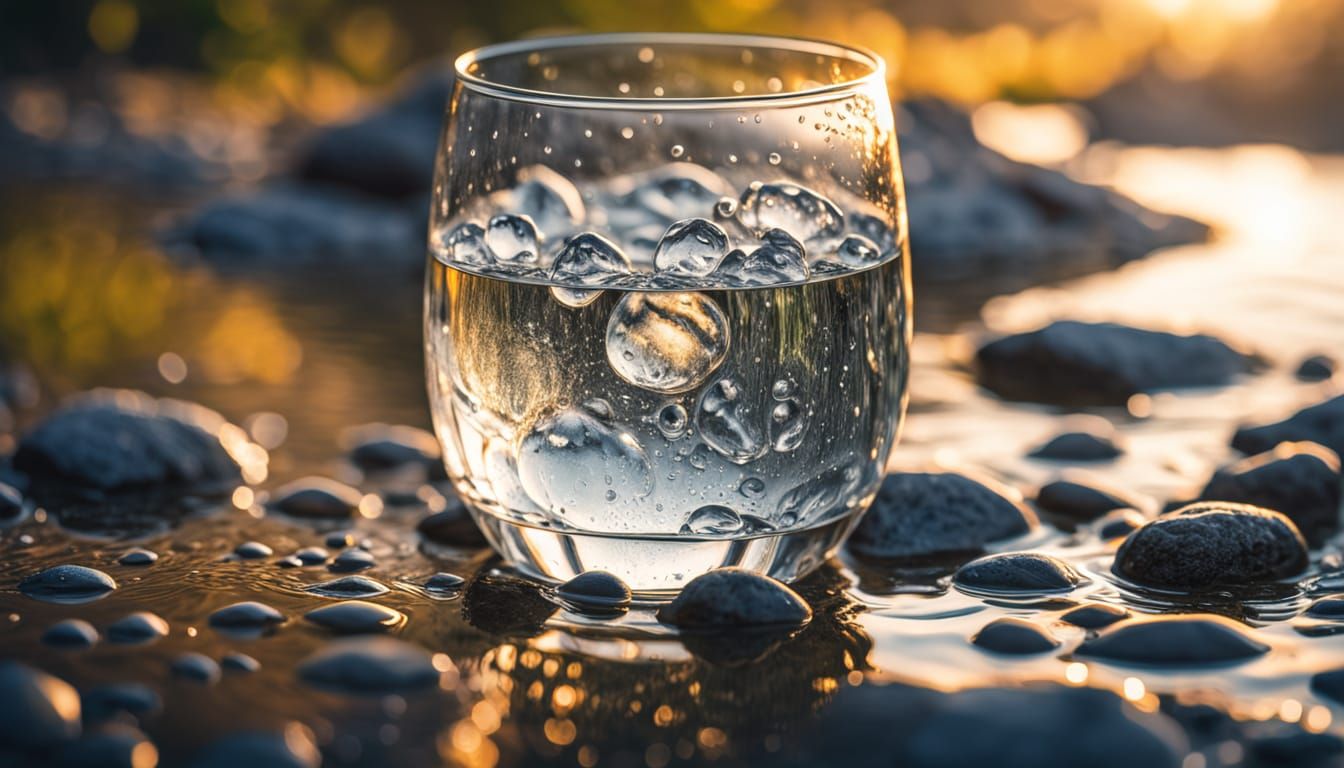 Hyperrealistic Glass of Water at Spring Source