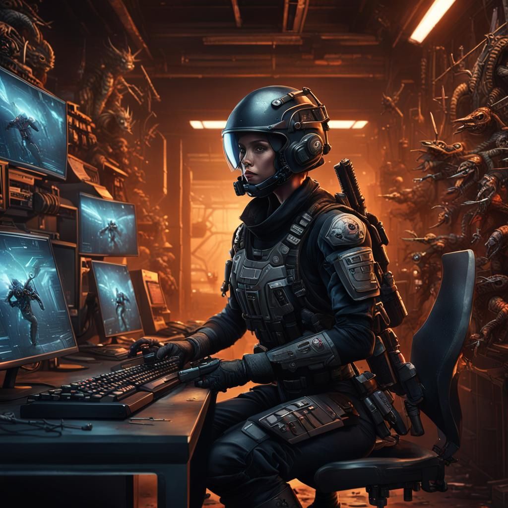 Female Mercenary in Spider Armor, Digital Art