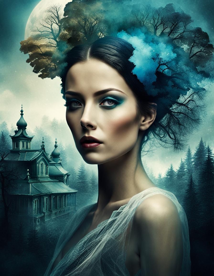 Powerful Double Exposure Portrait of Feminine Strife