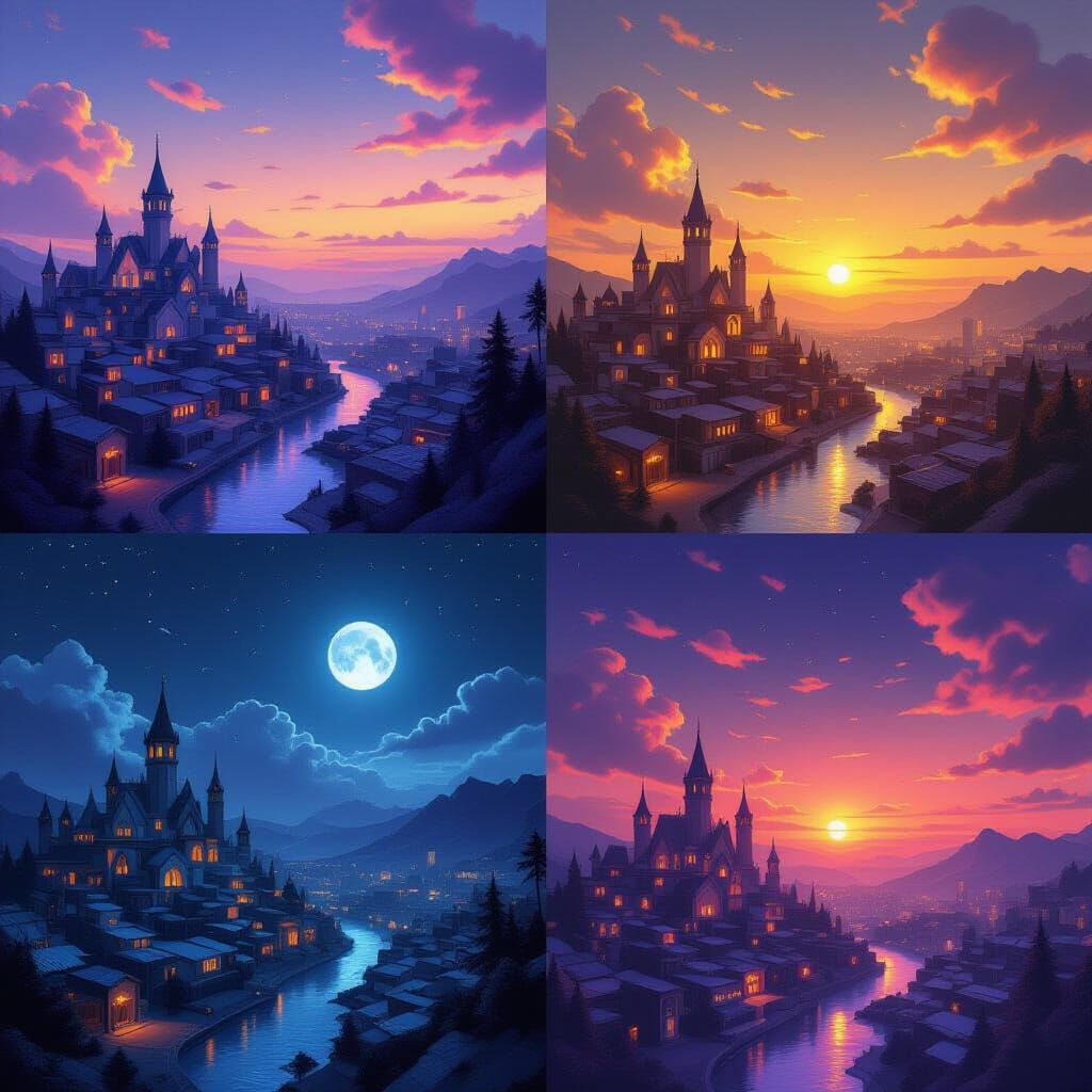 Neighborhood Through the Day: Dawn to Night Matte Painting