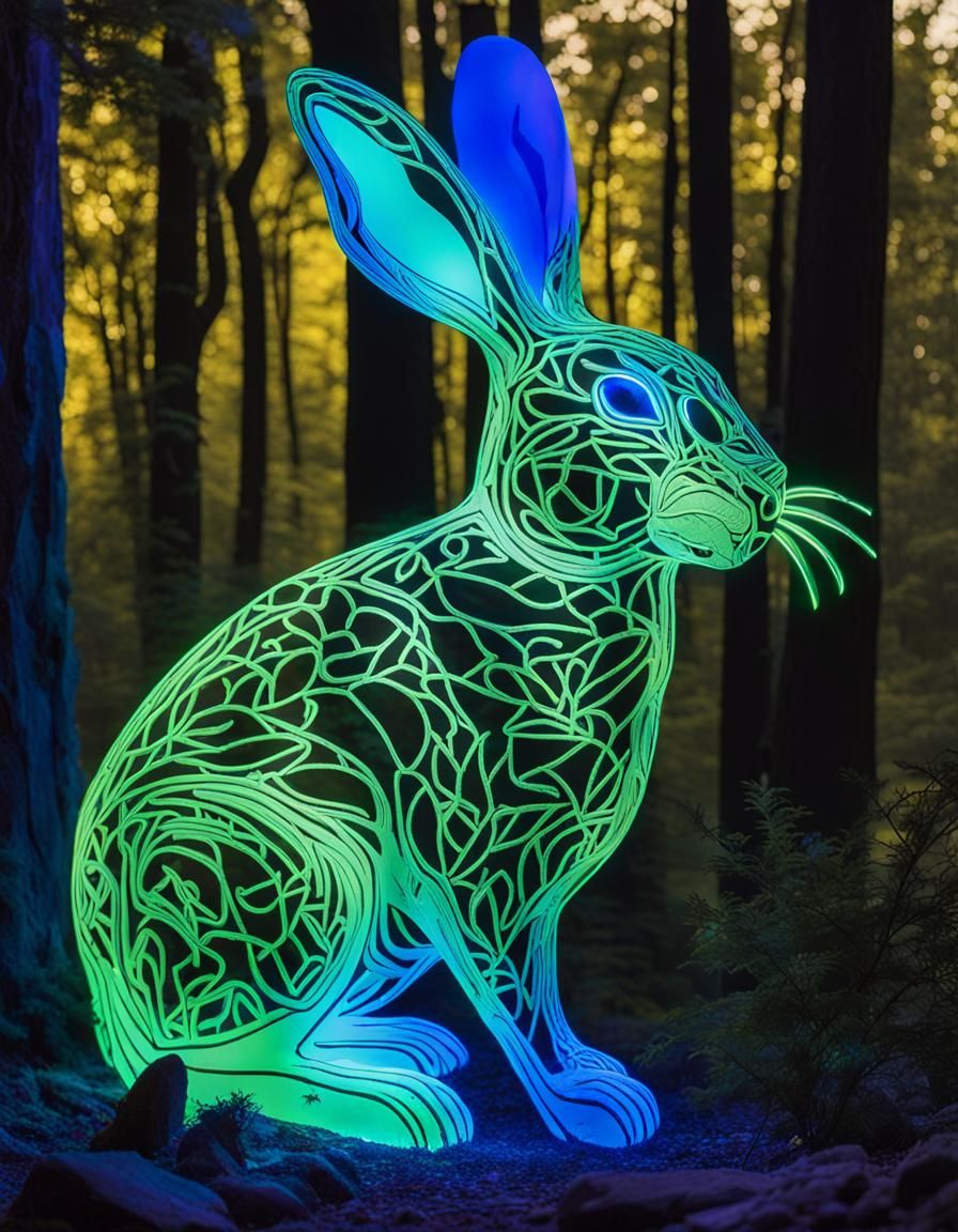 Holographic Rabbit Illuminates Enchanted Forest