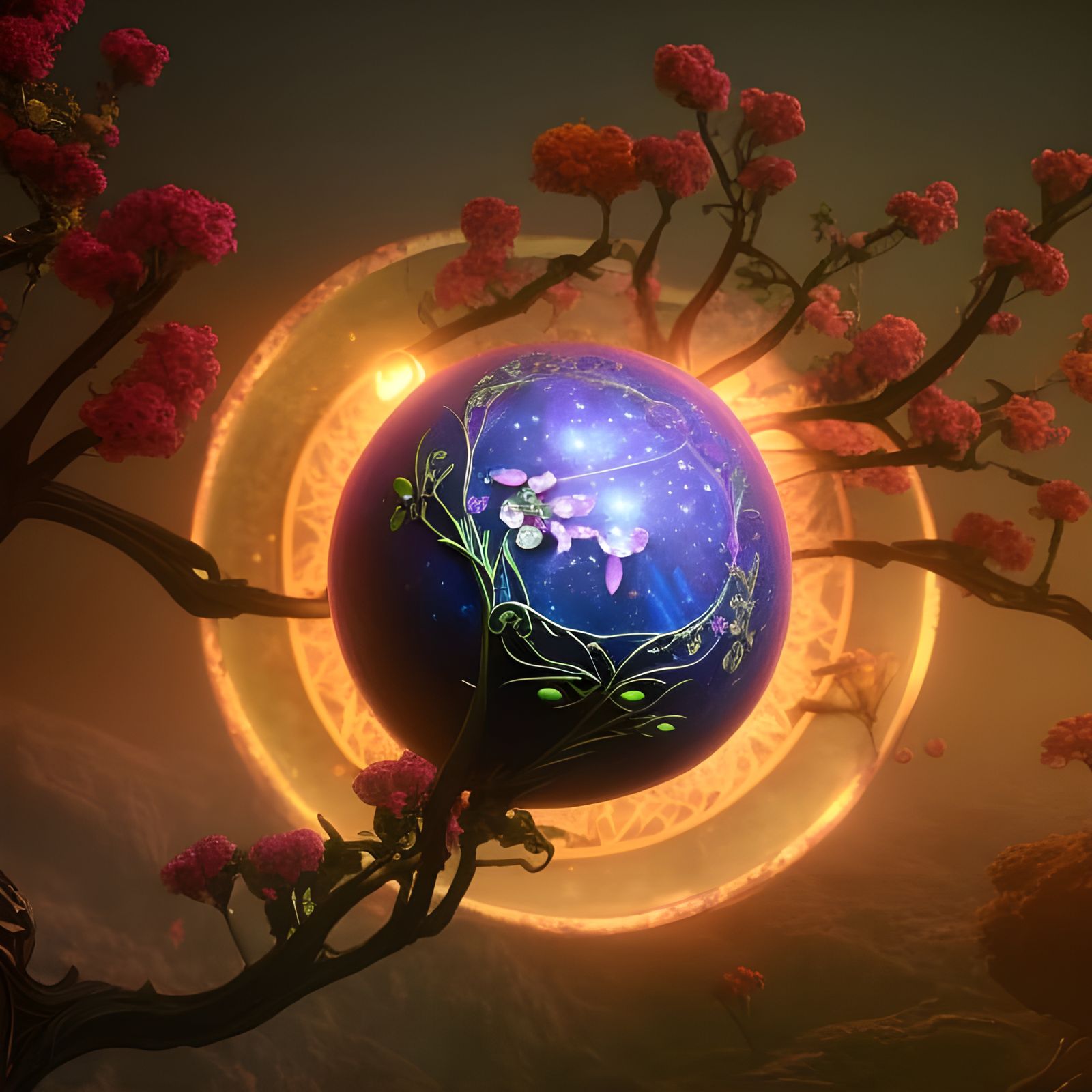 Cosmic Tree of Life Flower Blossom Painting