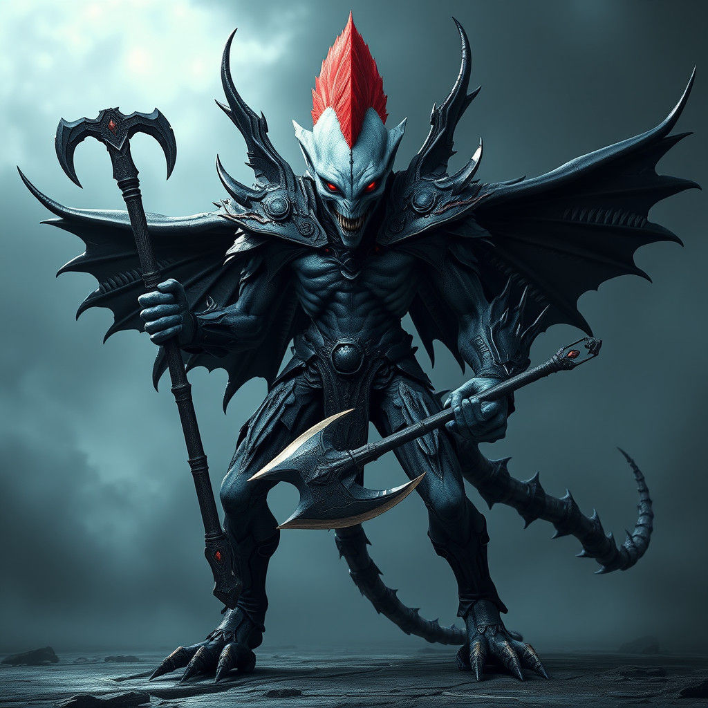 Alien Warrior in Gothic Armor with Dragon Wings