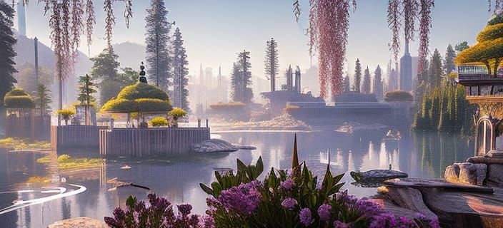 Futuristic Cityscape in Mist, Cyberpunk Style