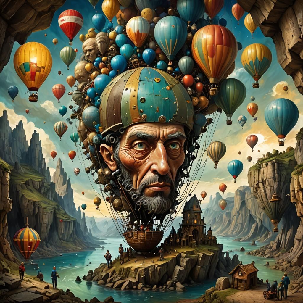 Fantasy Air Balloon Over Amethyst Grotto