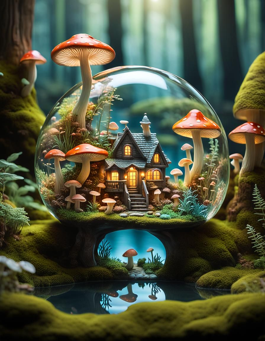 Miniature Fantasy World Encased in Glass Shell