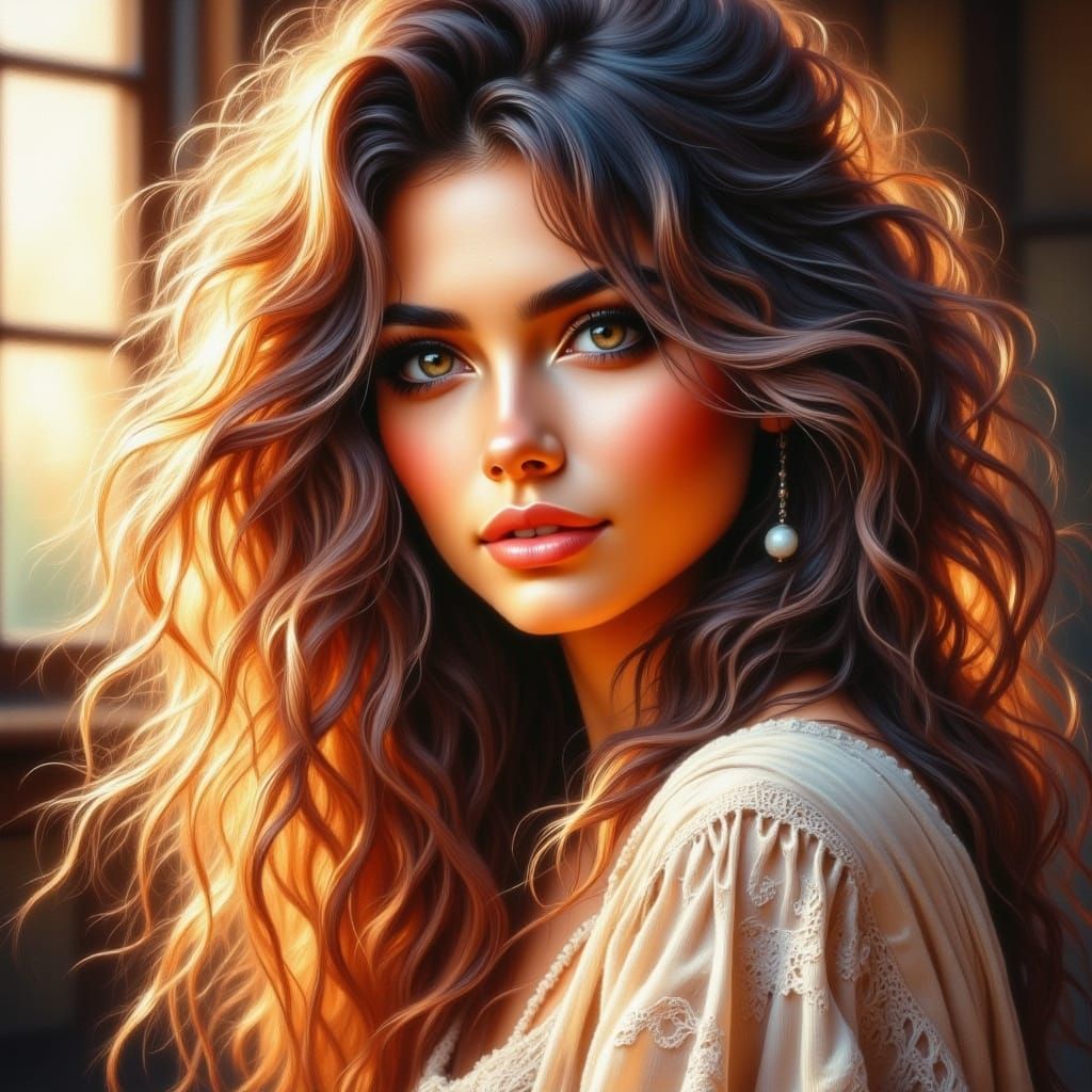 Expressive Woman Portrait in Watercolor and Acrylic