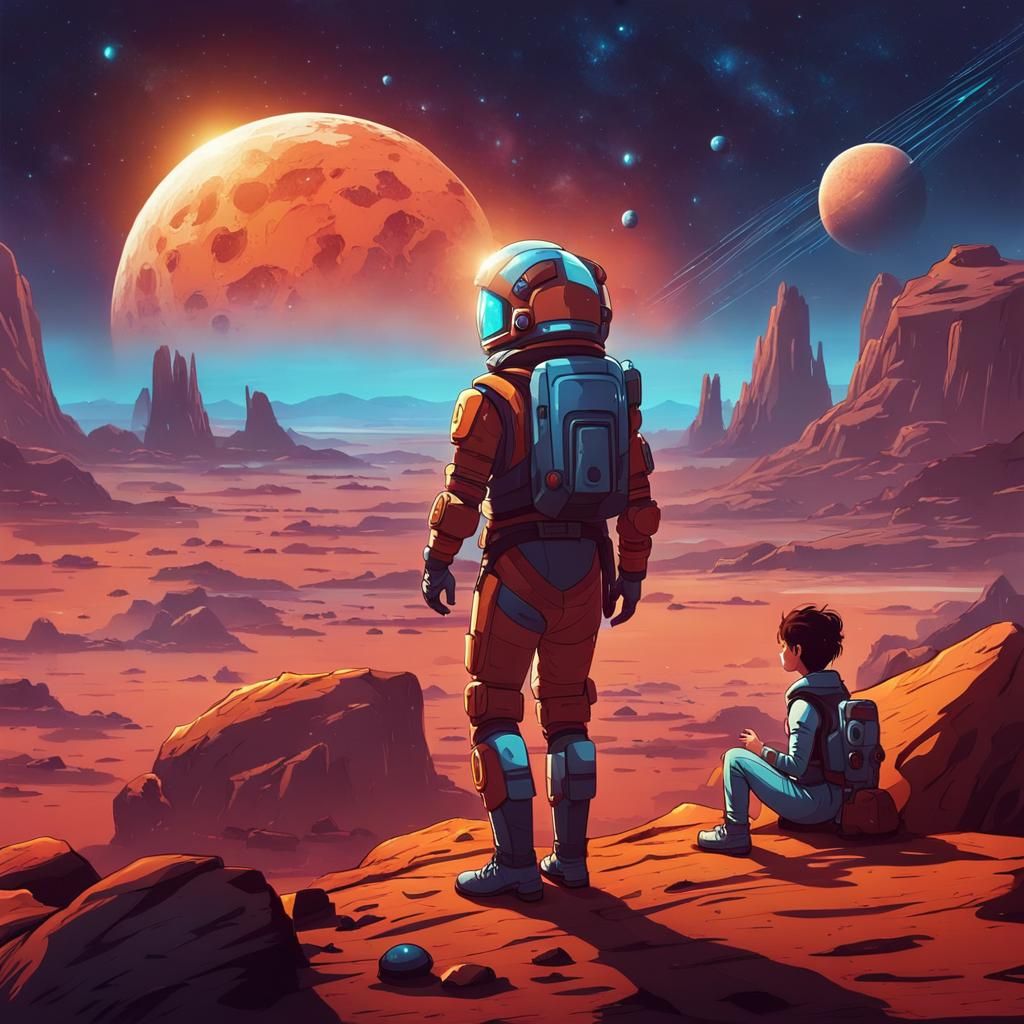 Girl on Mars Talking to Young Man: Sci-Fi
