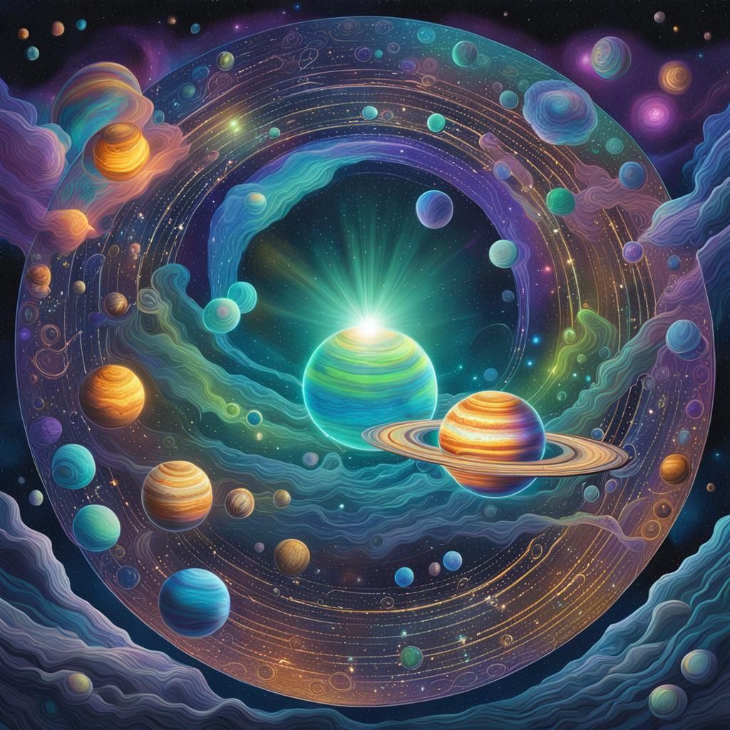 Ethereal Bioluminescent Planet in Astral Holographic Illustr...