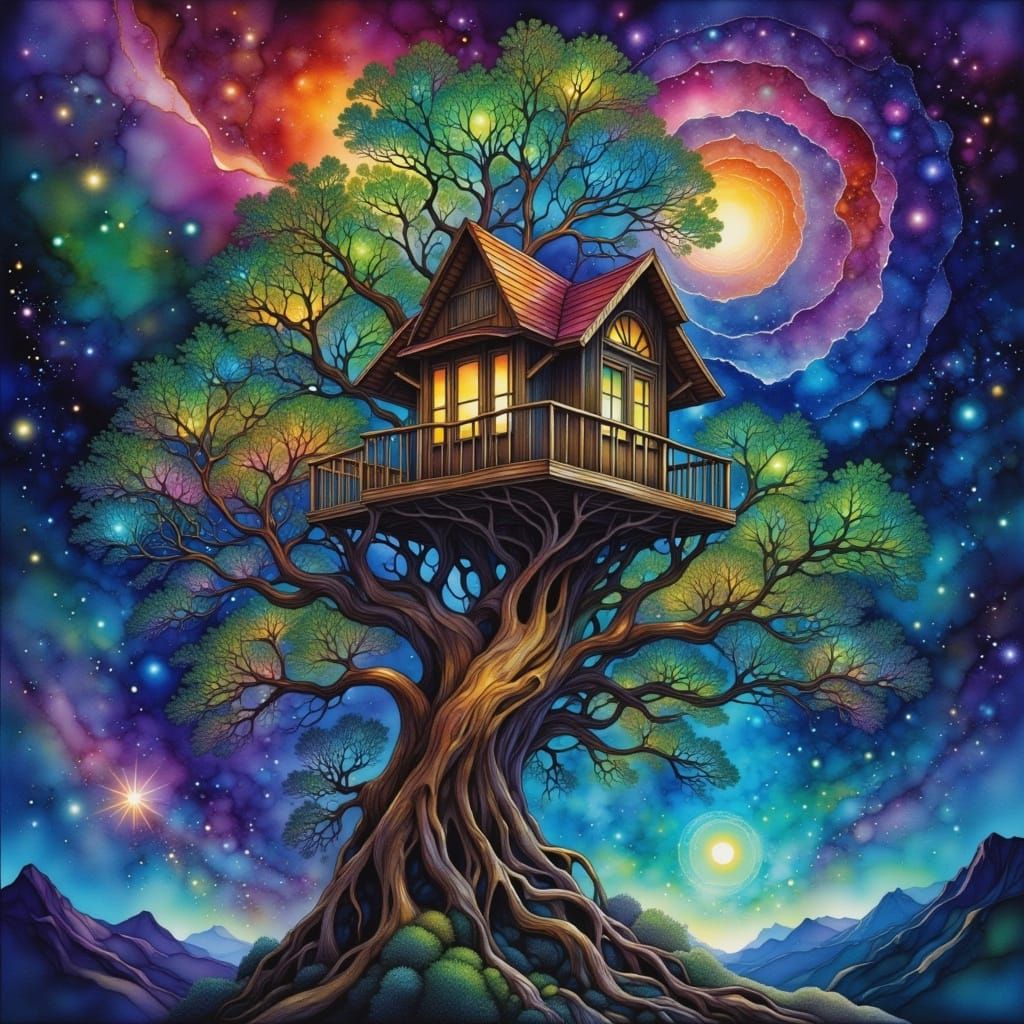 Cosmic Treehouse Adrift in Nebulae