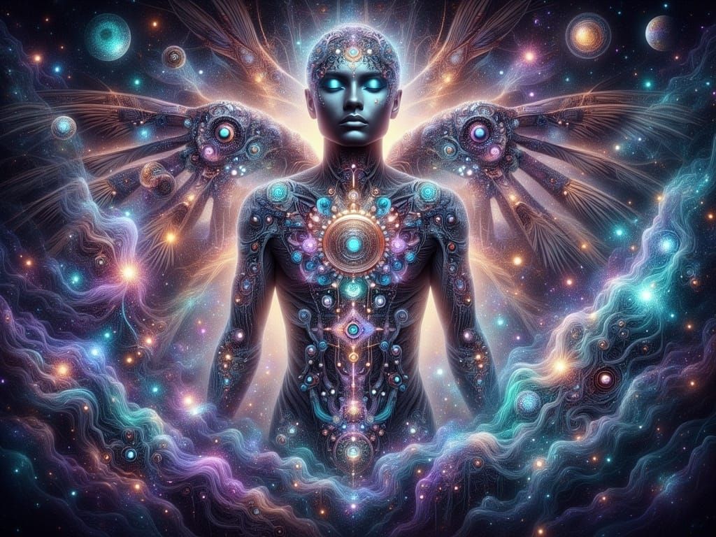 Multidimensional Humanoid Form in Fractal Geometric Patterns