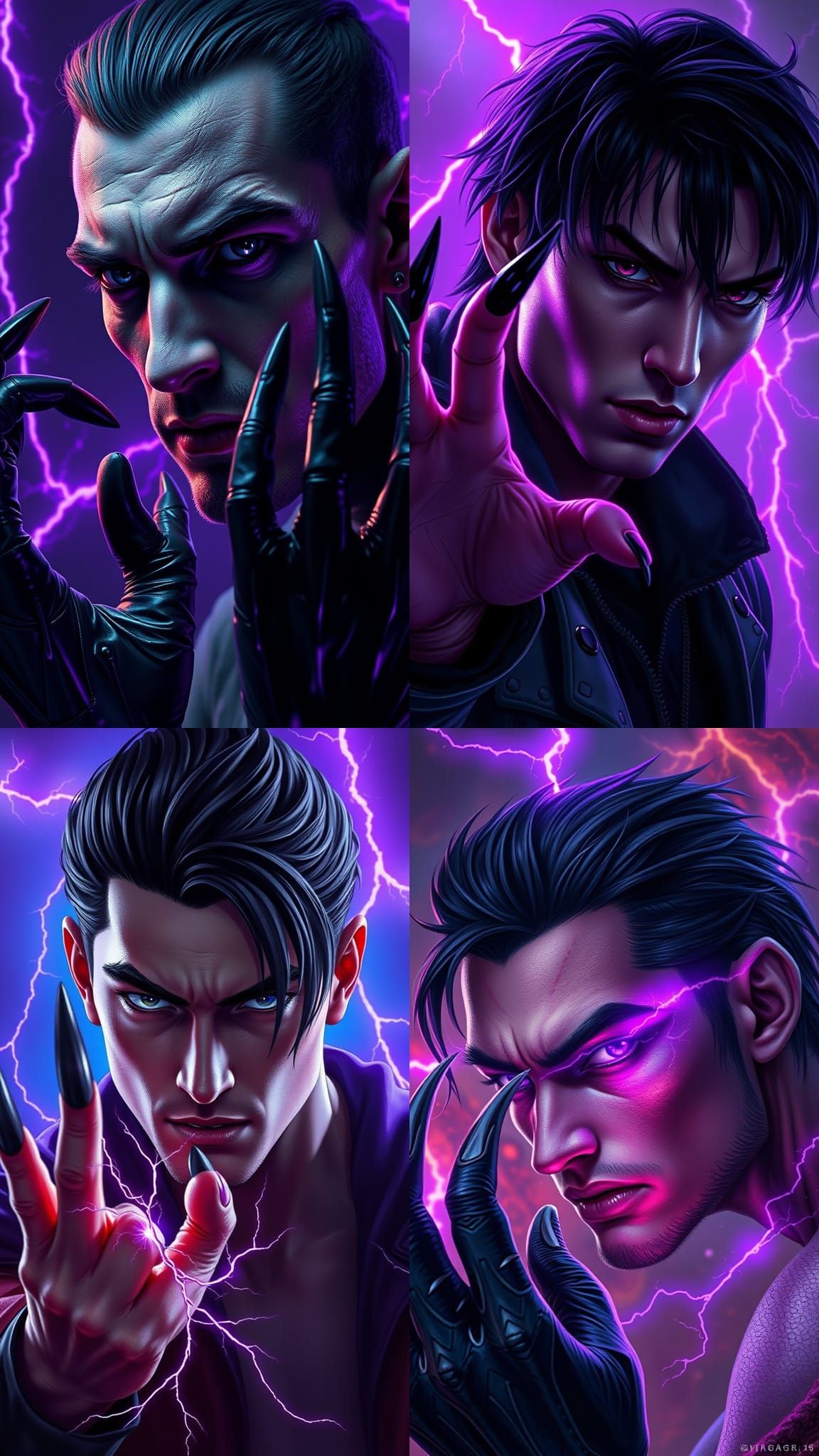 Hyperrealistic Male Figure with Purple Lightning