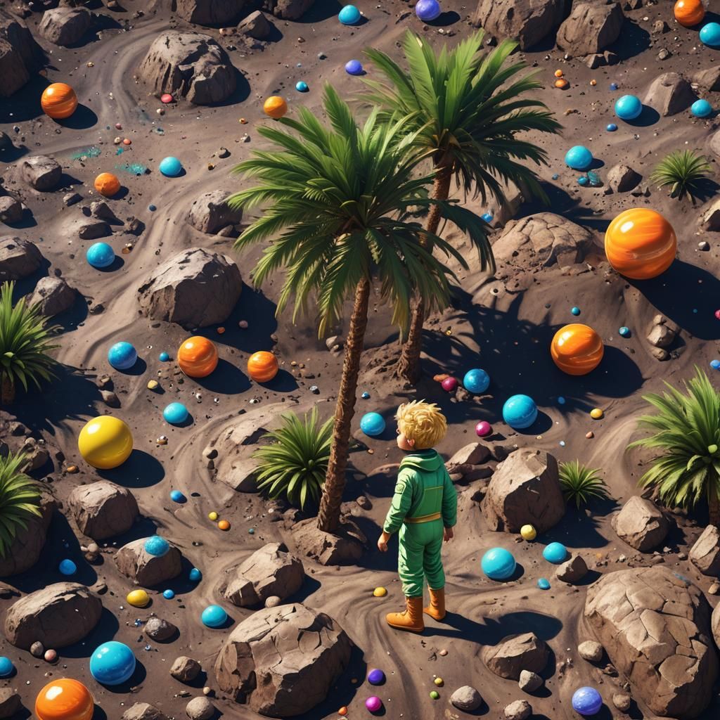 Little Prince Waters Palm Tree in Candy Art Style