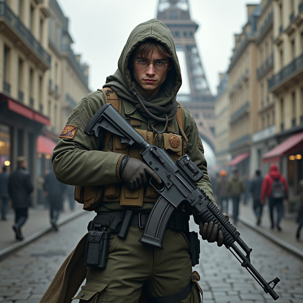 Harry Potter in Tactical Gear in War-Torn Paris
