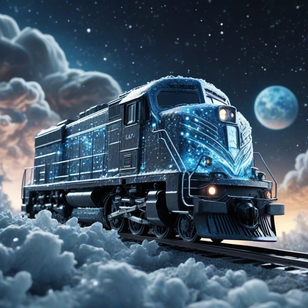 Surreal Hypermaximalist Locomotive in Cosmic Starry Night