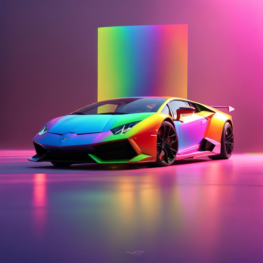 Rainbow Lamborghini in 3D Digital Art Style