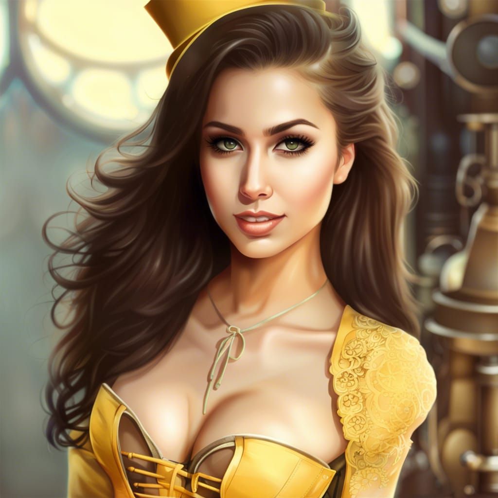 Latina Girl in Steampunk Costume with Yellow Dress