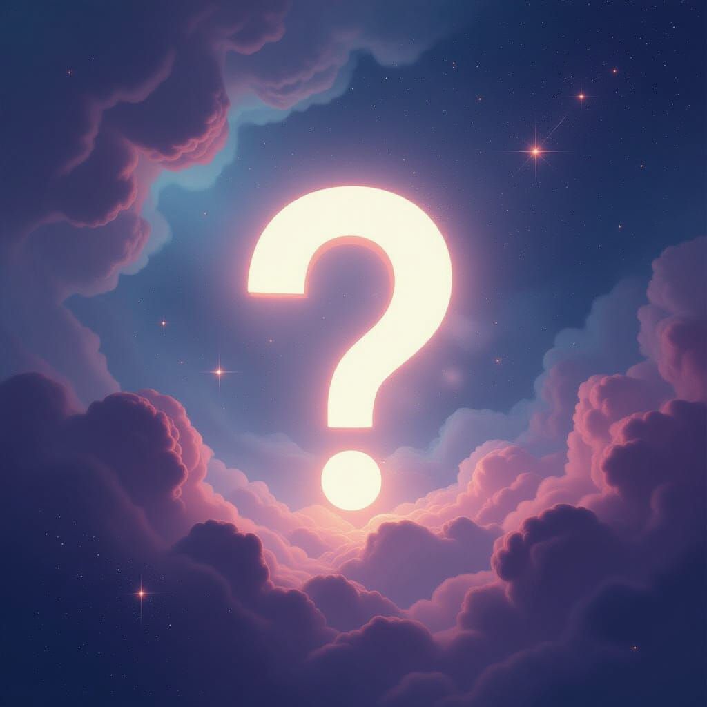 Ethereal Glowing Question Mark in Pastel Nebula