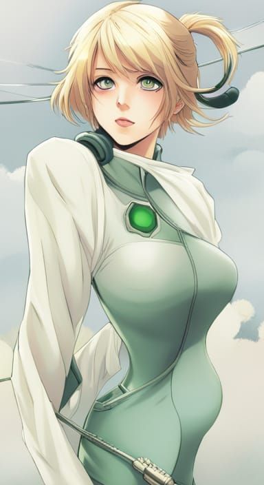 Anime Robot Woman with Green Goggles