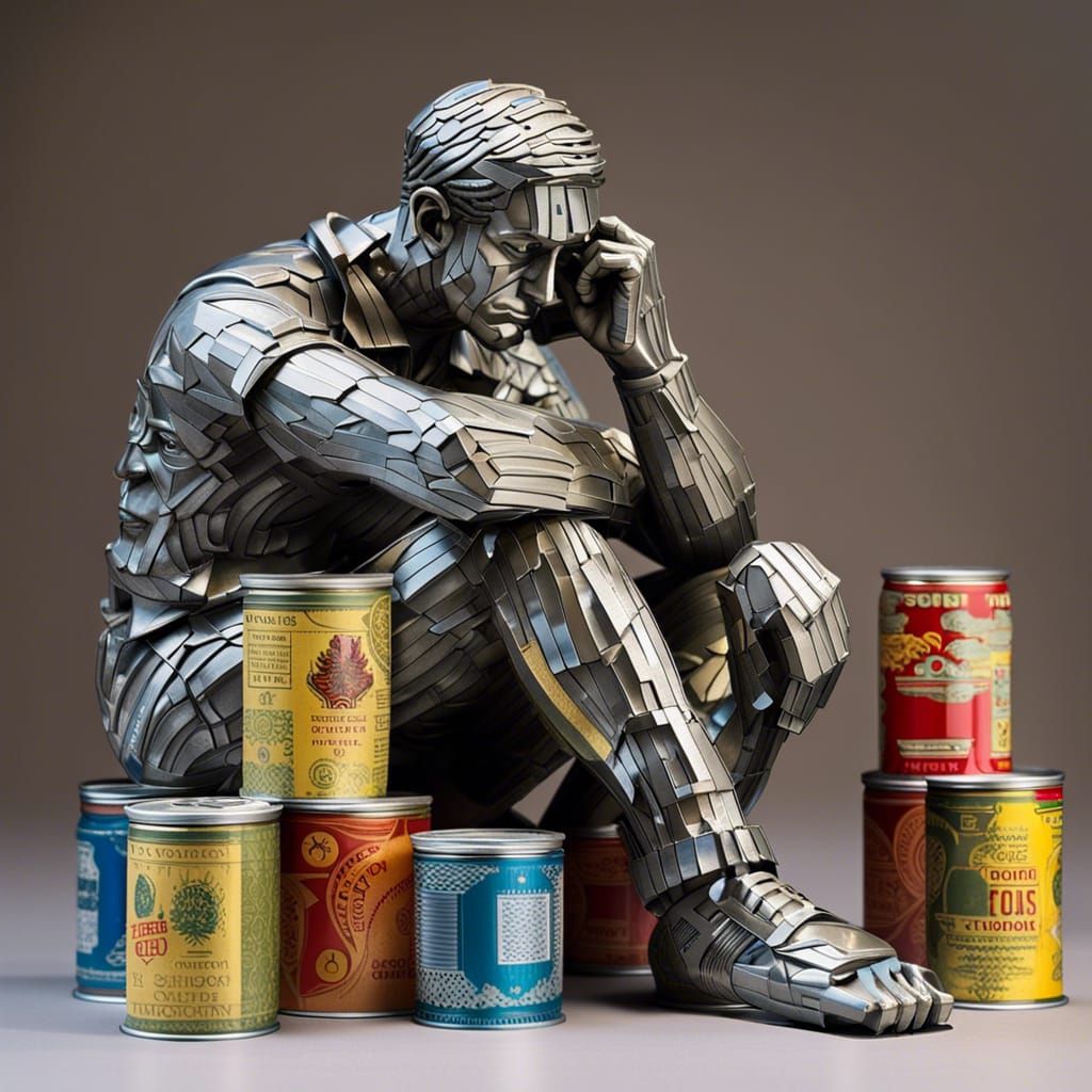 The Thinker of Recycled Tin Cans