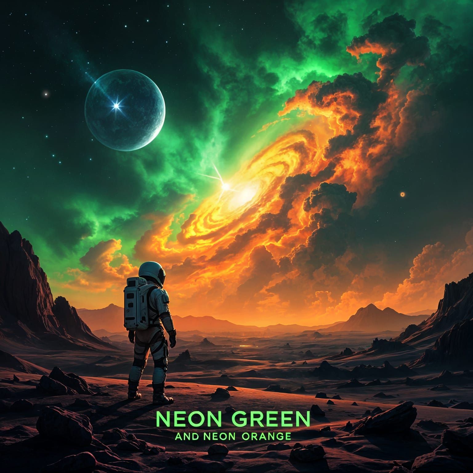 Astronaut on Alien Planet in Neon Colors