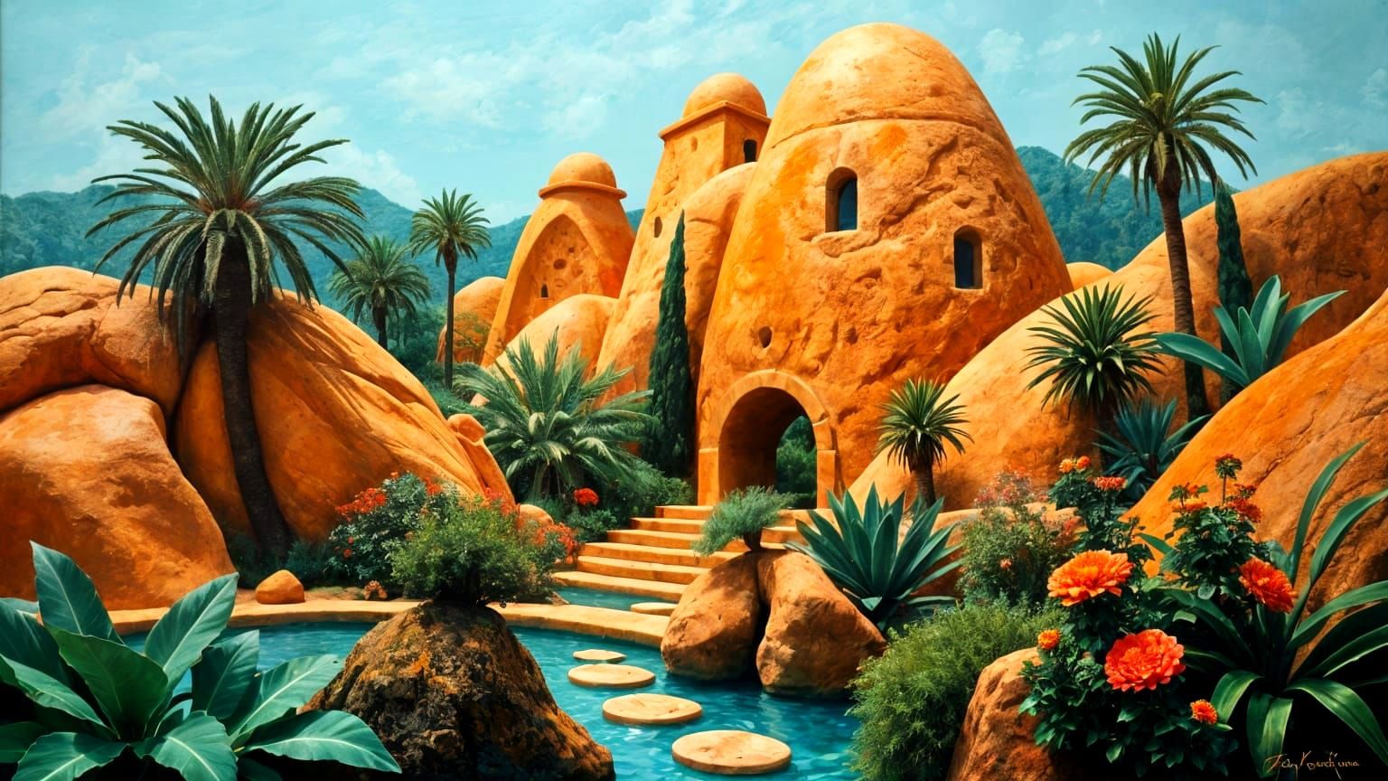 Surreal Garden in Warm Terracotta and Cool Teal