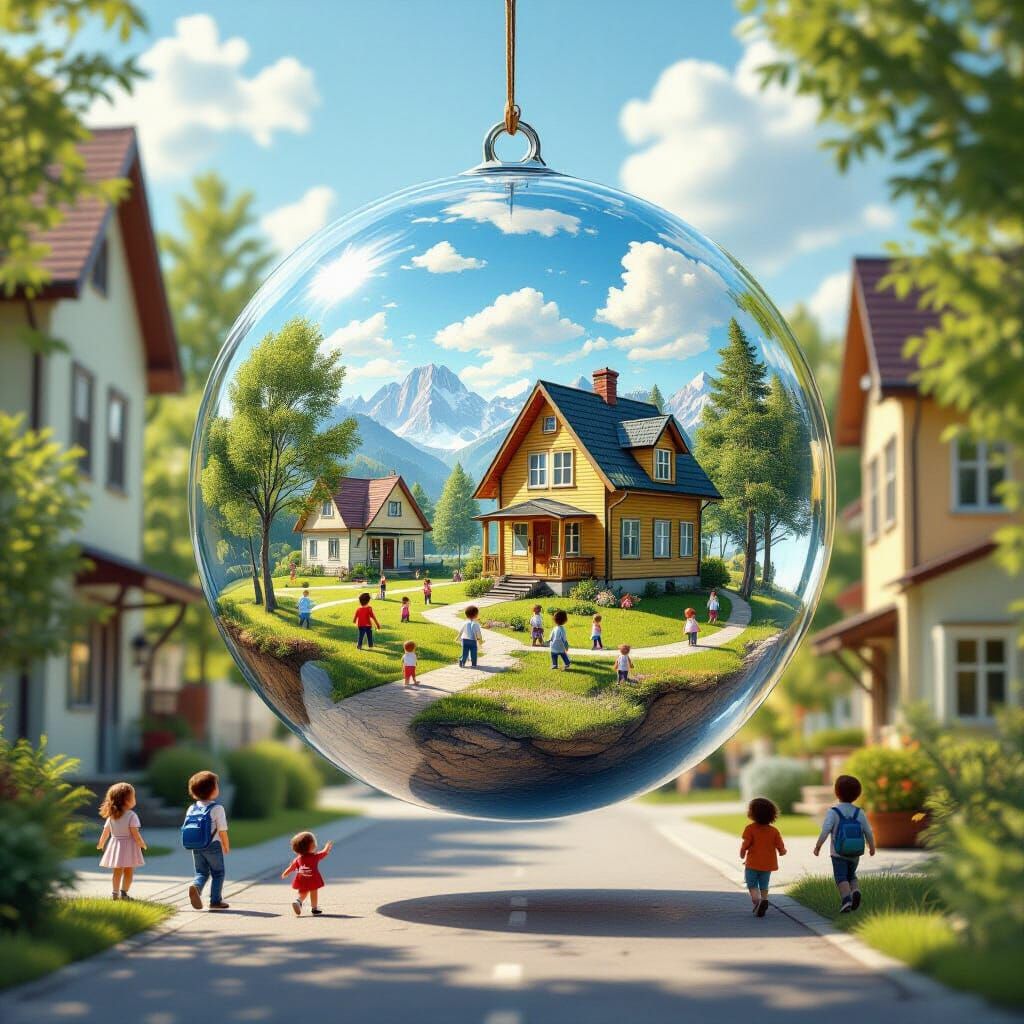Tiny World Within a Giant Glass Ball