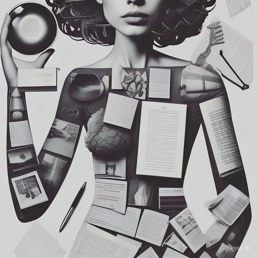 Surreal Cubist Woman Composed of Shattered Glass and Clockwo...