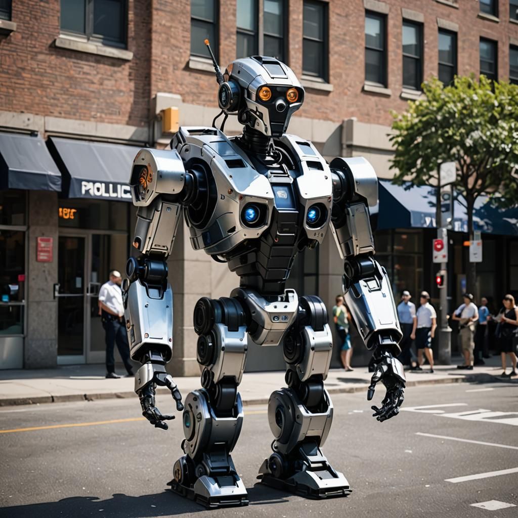 Police Robot Gleaming in Sunlight