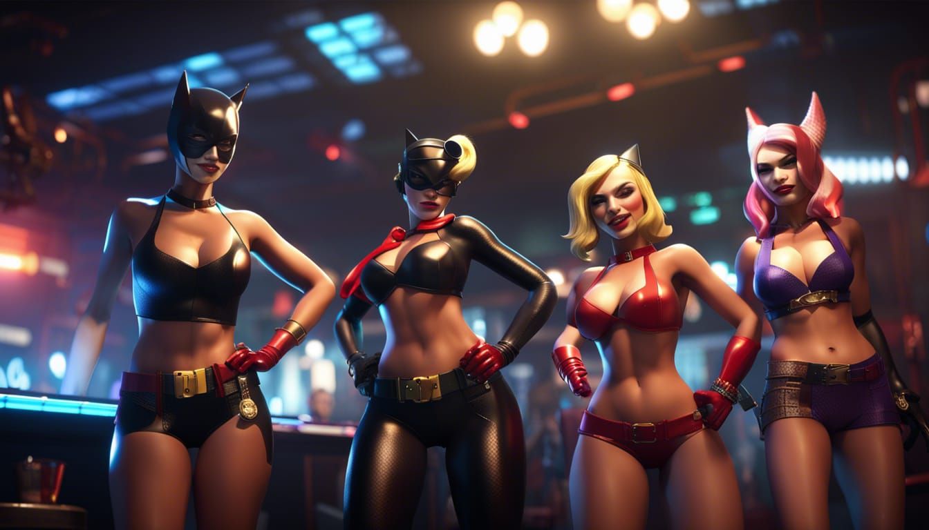 Catwoman, Batgirl, Harley Quinn, and Black Canary Dancing
