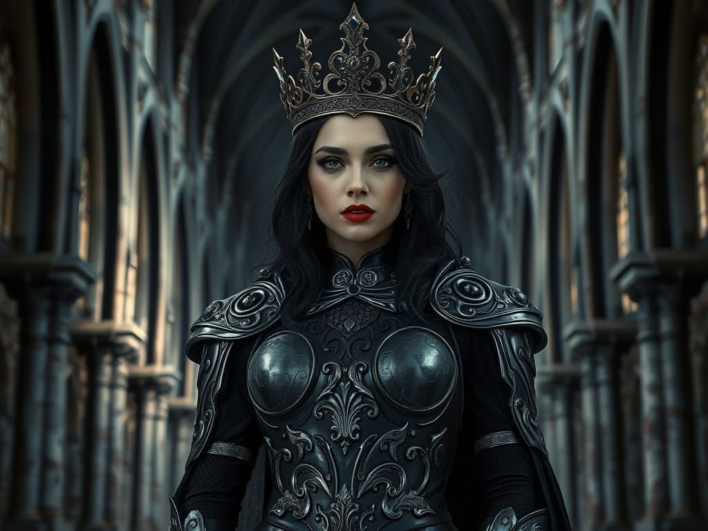 Regal Gothic Goddess with Dark Wings and Intricate Armor