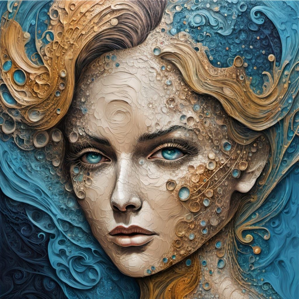 Ornate Textured Acrylic Abstract data portrait, code streams...