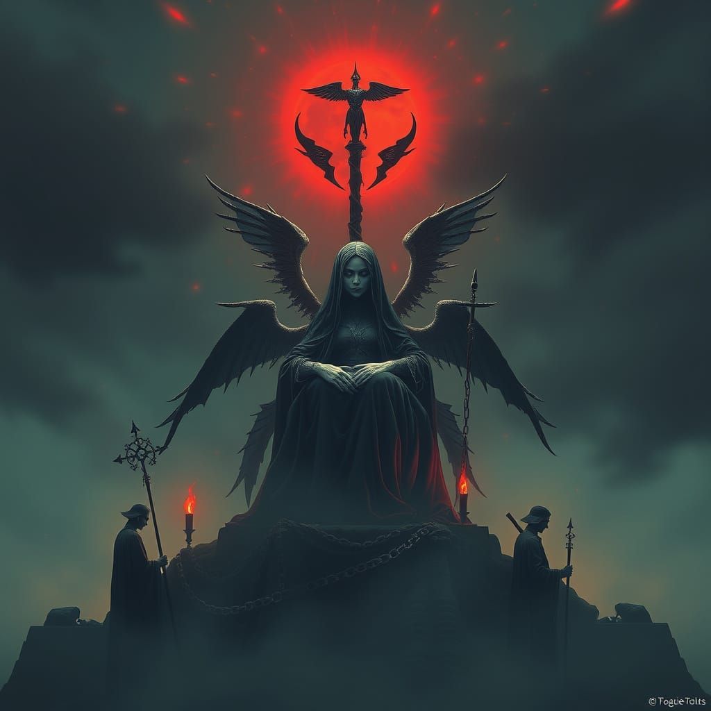 Death and Servants Surround Fallen Goddess